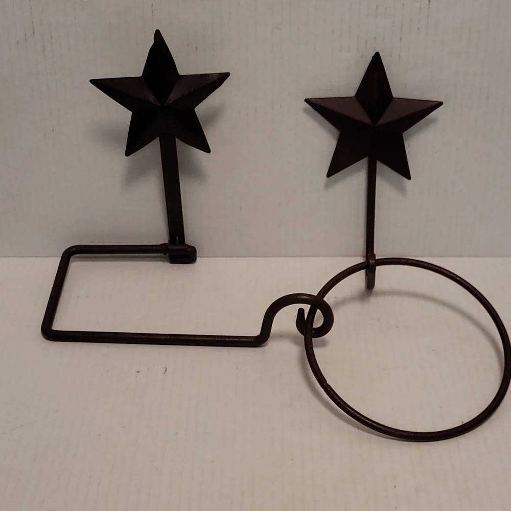 Pair of Primitive Burgundy Star Toilet Paper Holder and Towel Holder